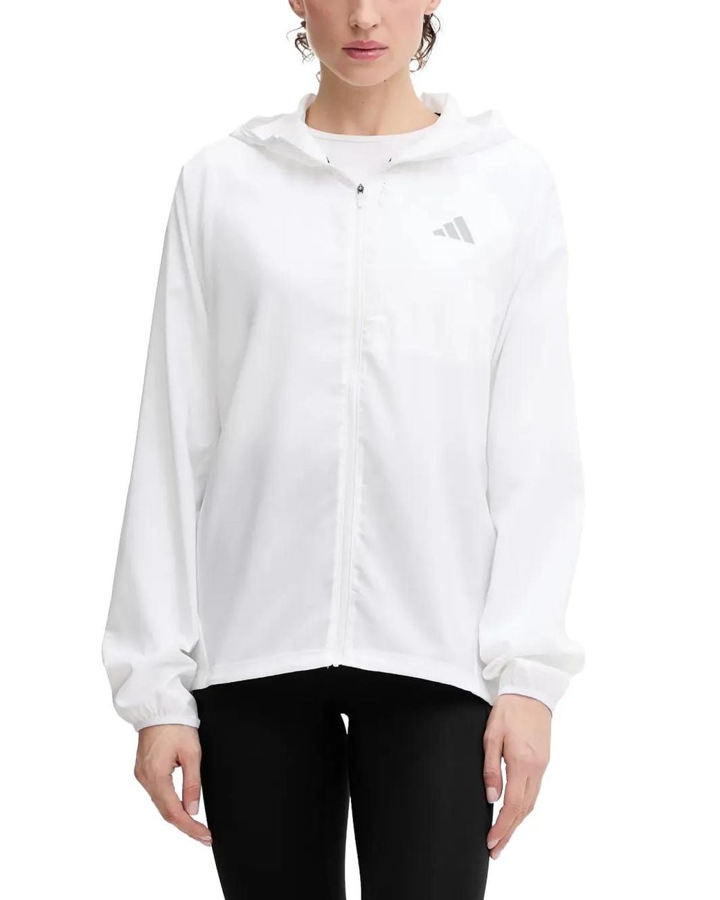Adidas White Hooded Logo-Print Jacket