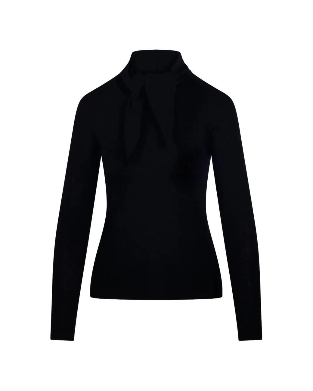 P.A.R.O.S.H. Black Ribbed-Knit Tie-Neck Sweater