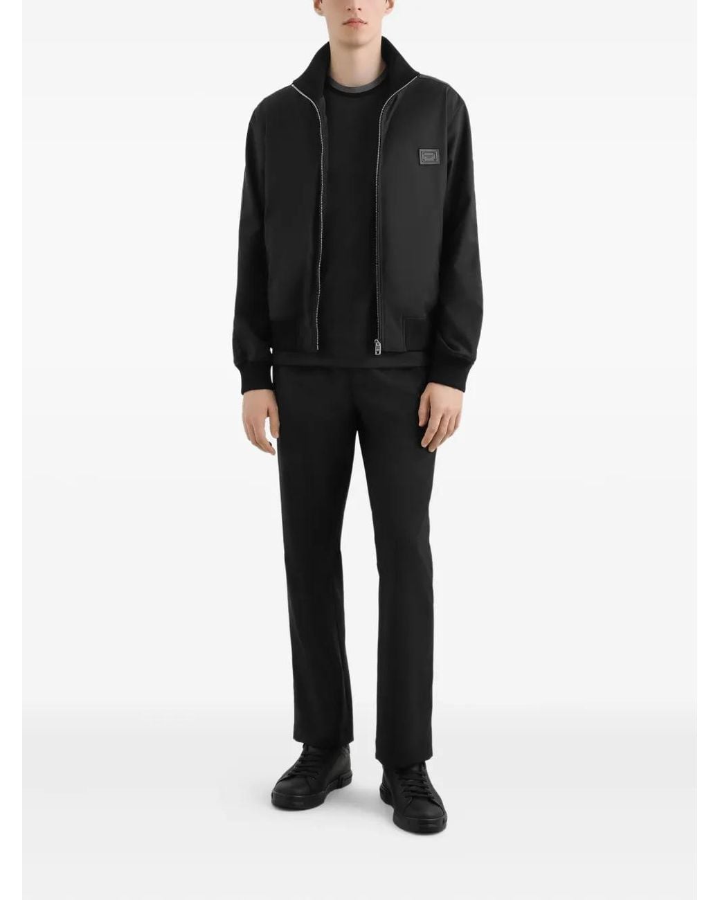 Dolce & Gabbana Black Logo-Patch Zip-Up Bomber Jacket for men