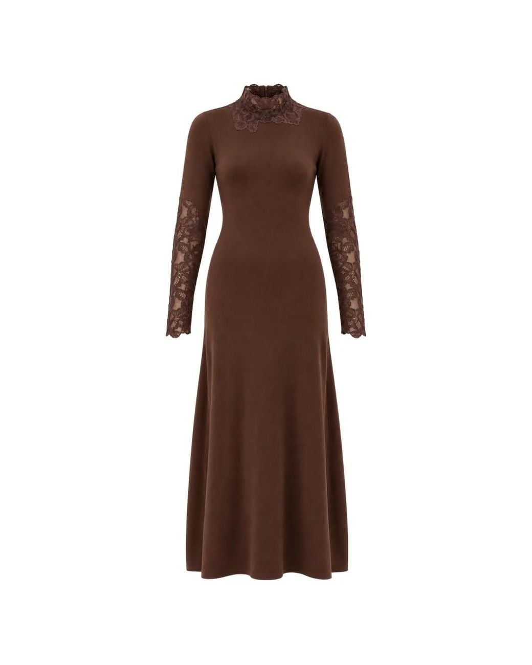 Marella Brown Lace-Trimmed Wool Maxi Dress