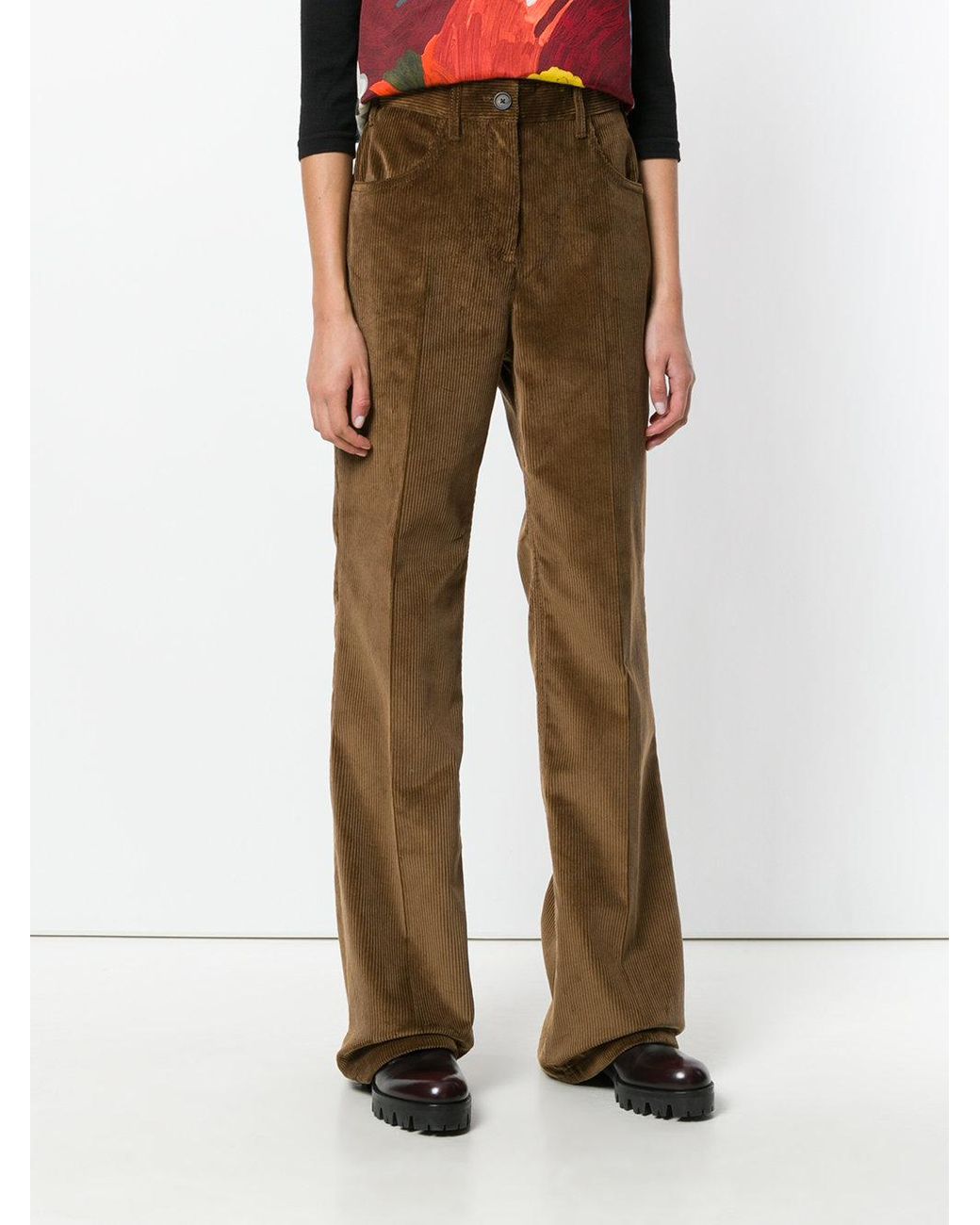 Prada Flared Corduroy Trousers in Brown 