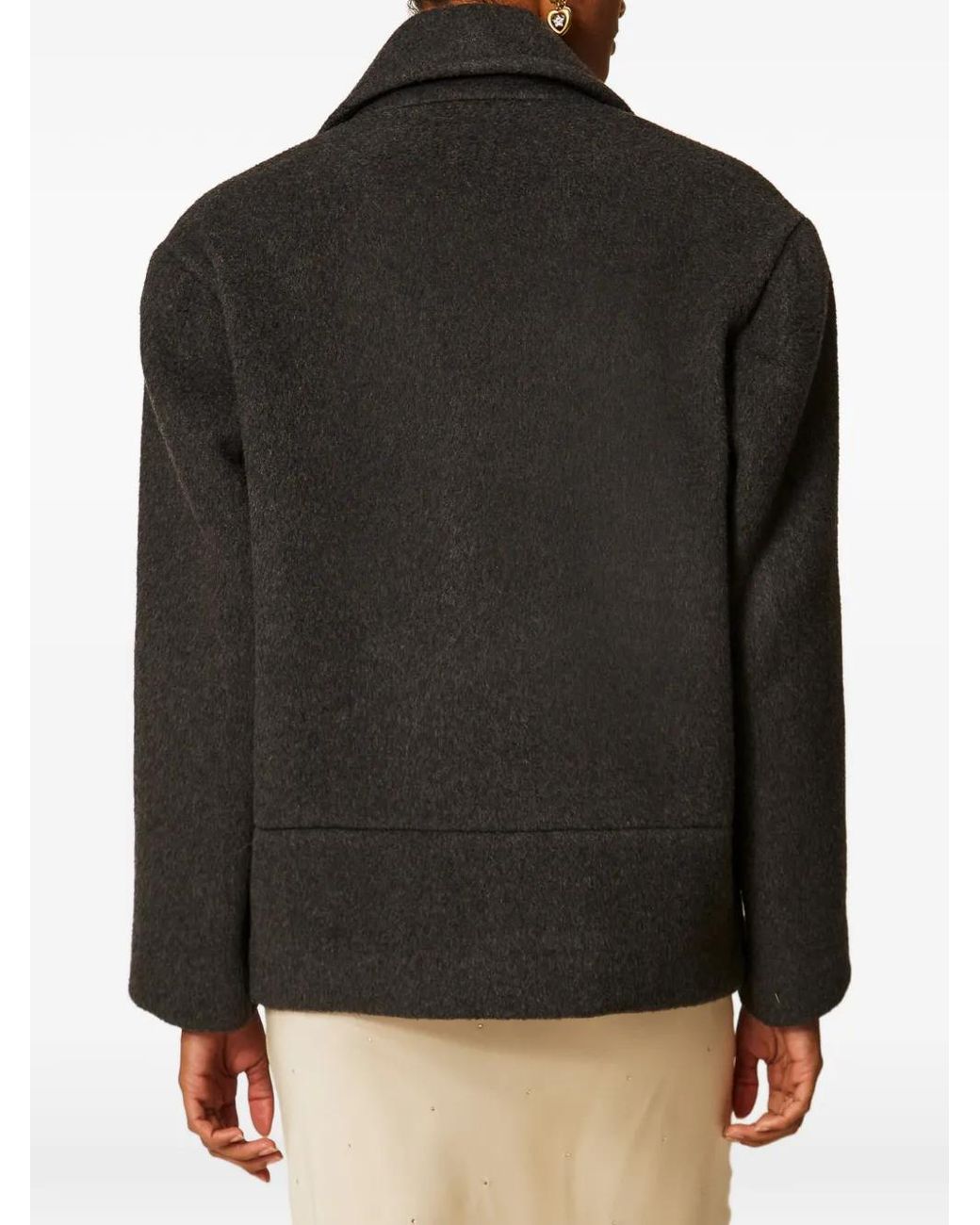 Twinset Black Wool Blend Caban Coat