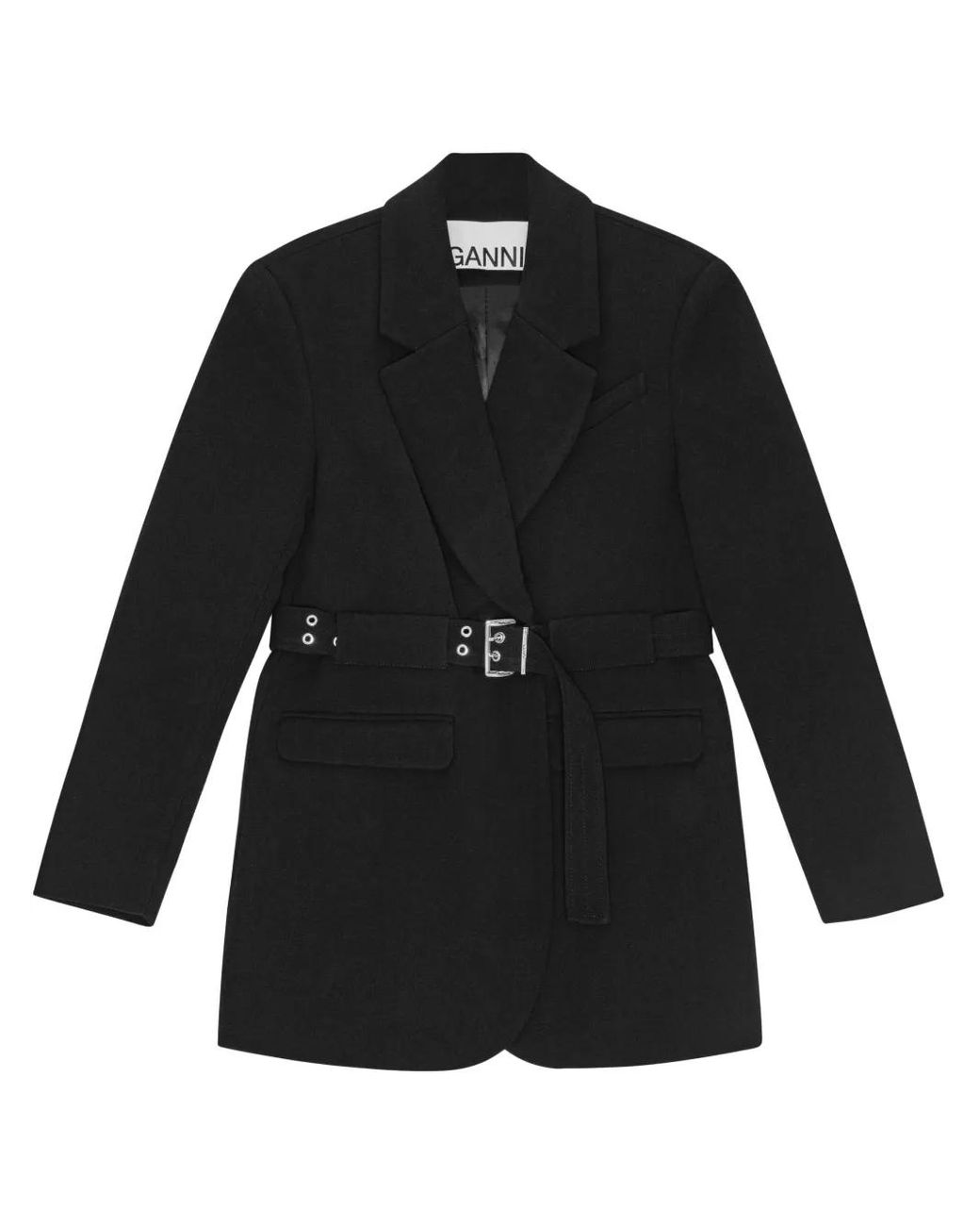 Blazer De Crepé Con Solapa Entallada Ganni de color Black