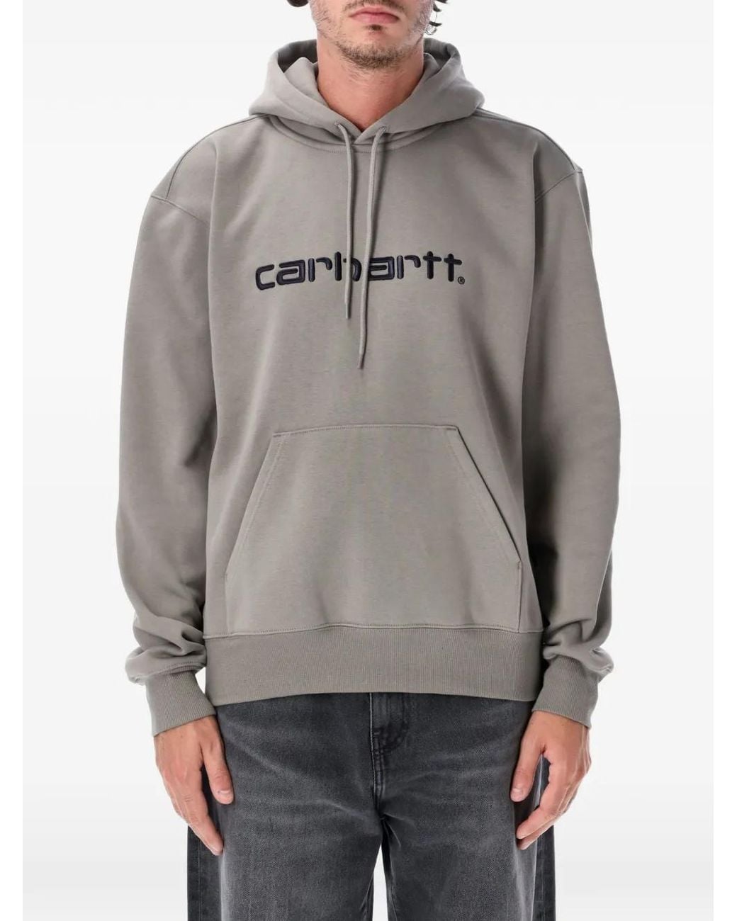 Carhartt Gray Logo-Embroidered Drawstring Hoodie for men