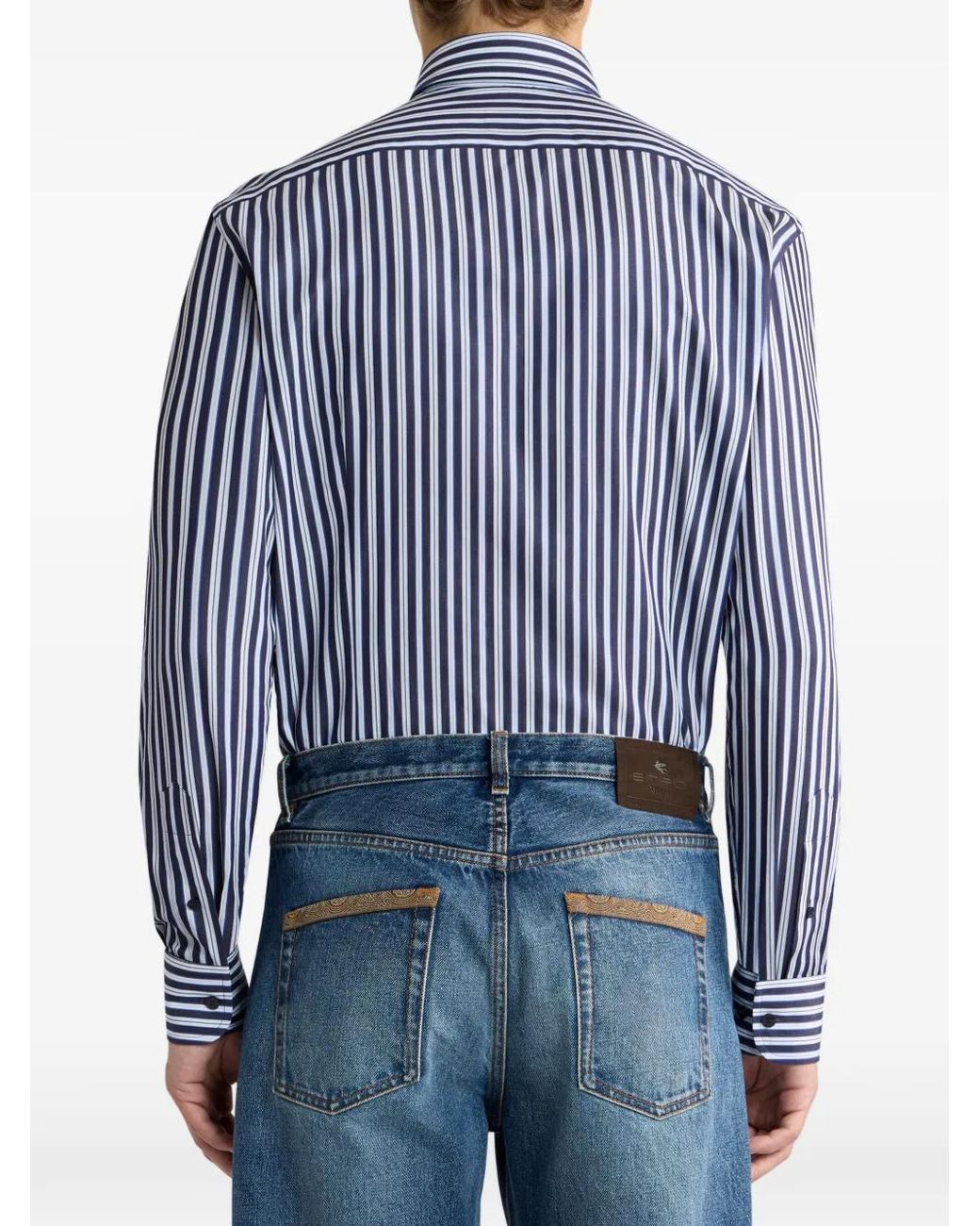 Etro Blue Striped Button-Down Cotton Shirt for men