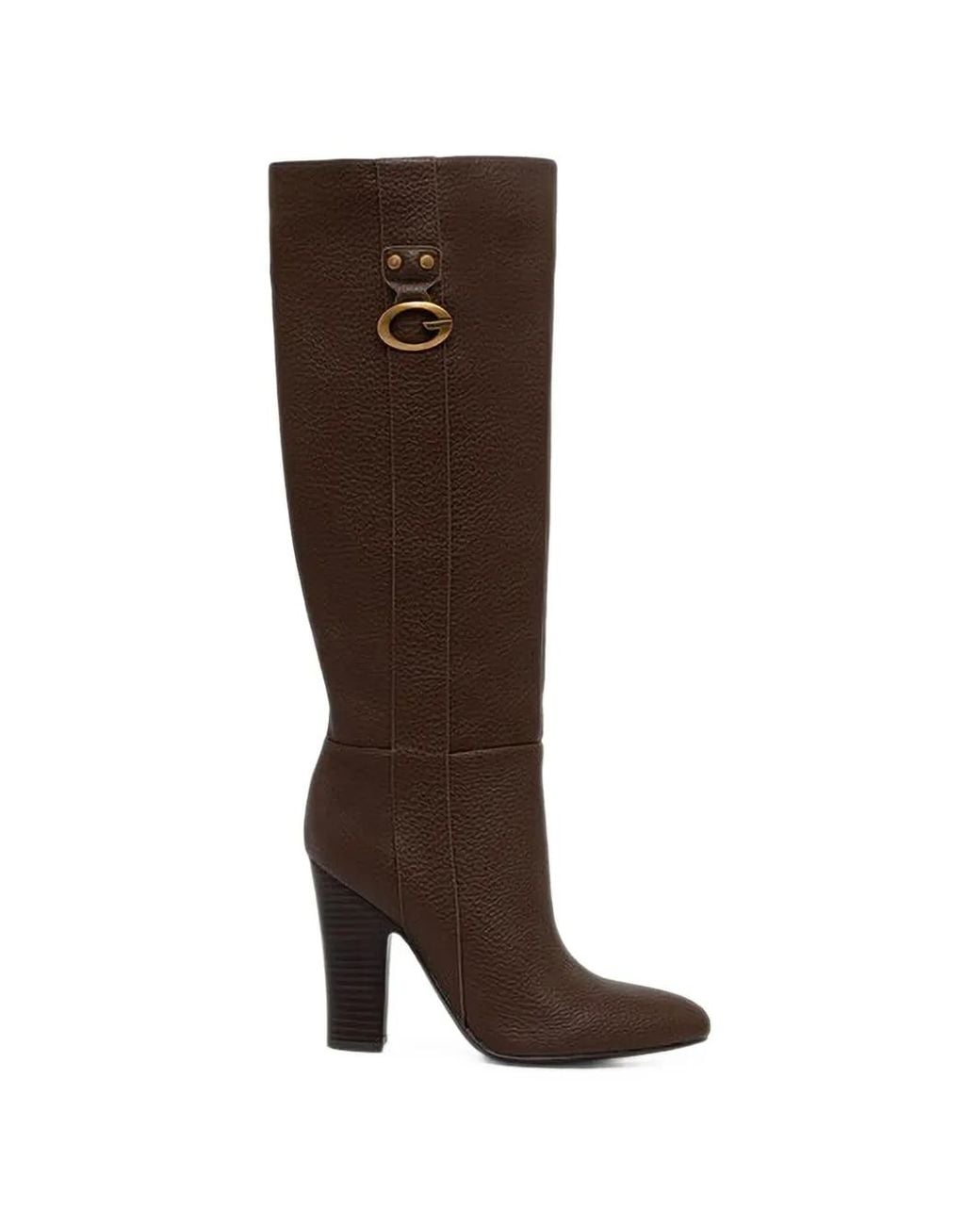 Guess Brown Logo-Plaque Pebbled-Effect Boots