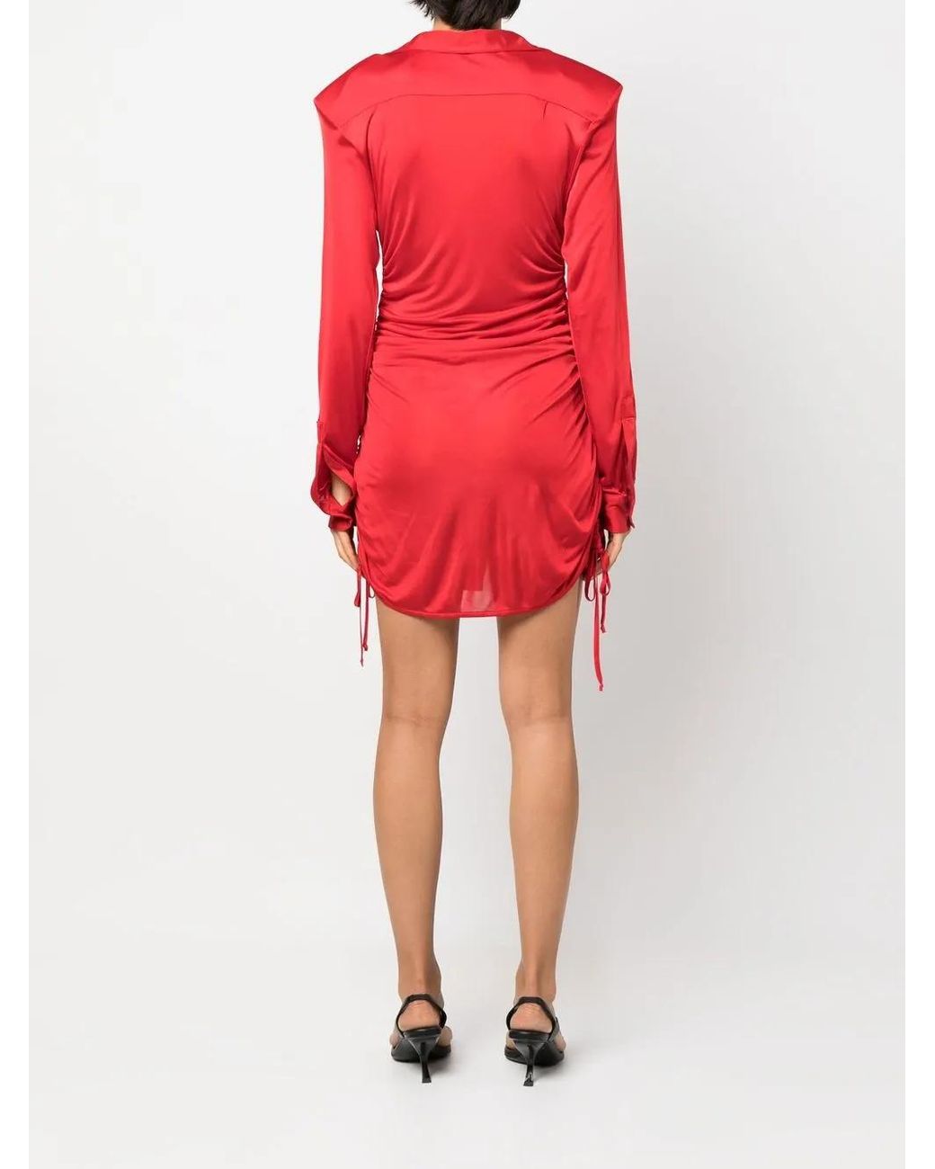 ANDREADAMO Red V-Neck Ruched Dress