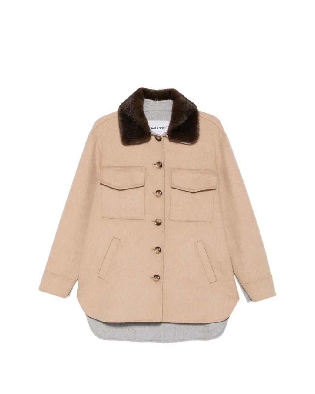 Ava Adore Natural Faux-Fur Collar Chest-Pocket Coat