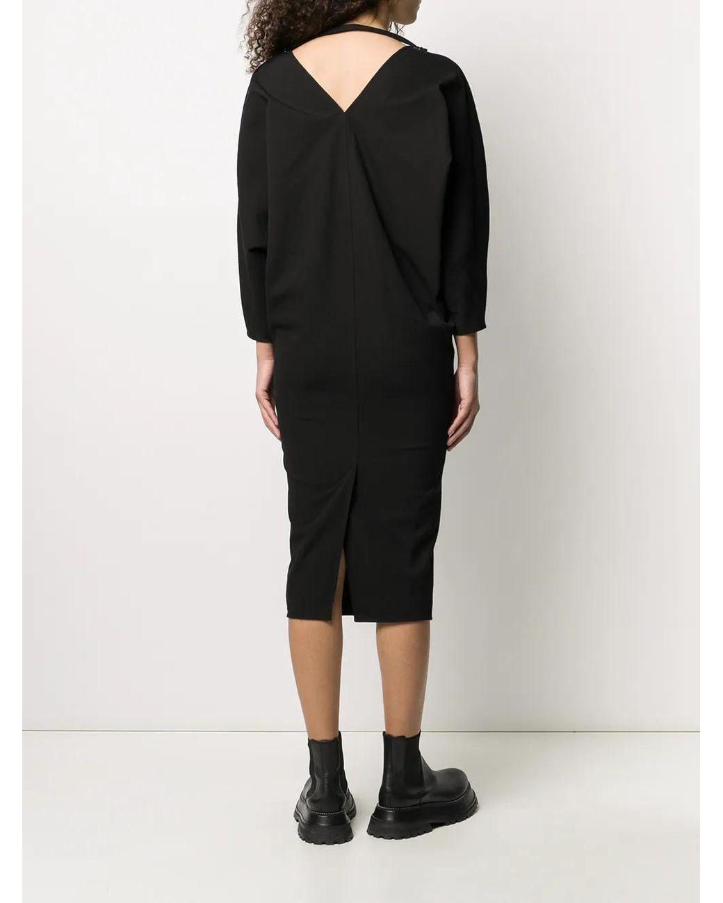 Rick Owens Black V-Neck Midi Dress