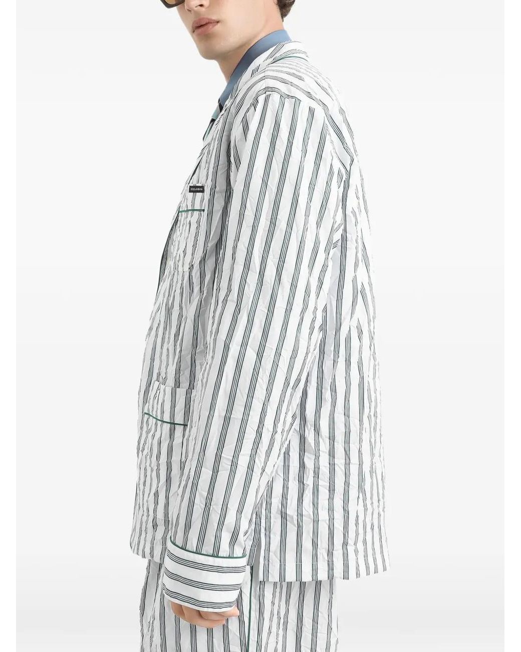 Dolce & Gabbana White Crinkled Striped Poplin Vanity Robe for men