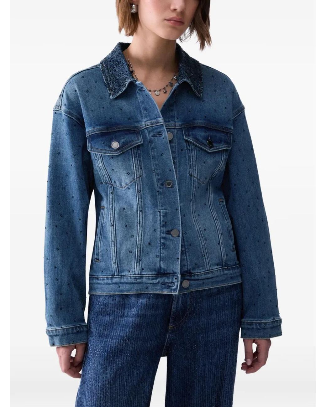 Liu Jo Blue Denim Jacket With Micro-Rhinestones