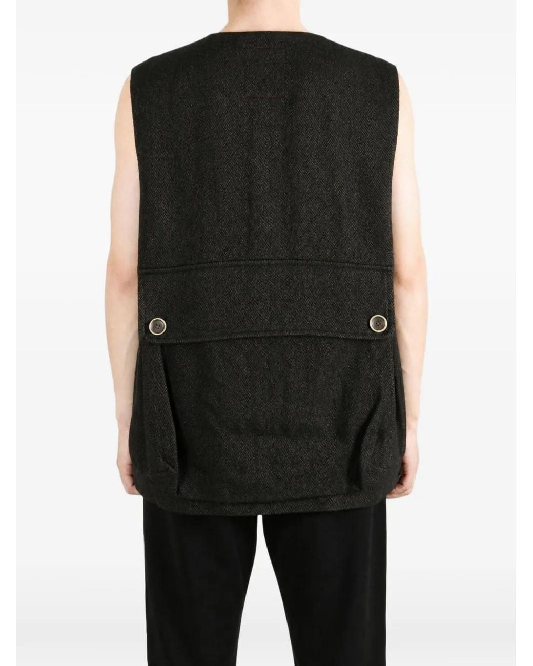 Uma Wang Black Button-Up Pocket-Detail Gilet for men