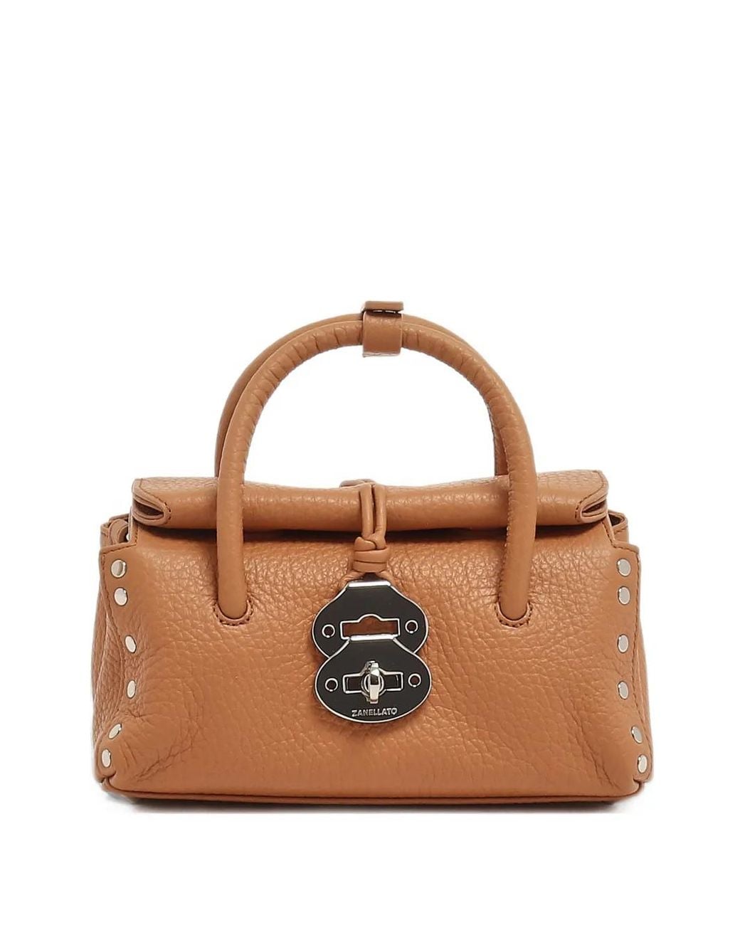 Zanellato Brown Baby Postina Studded Leather Tote Bag