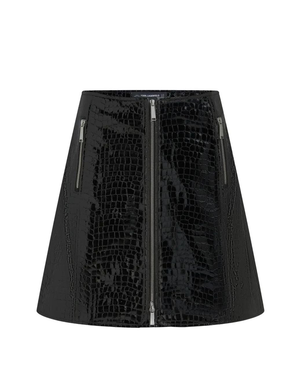 Karl Lagerfeld Black Kl Studio Croco Leather Skirt