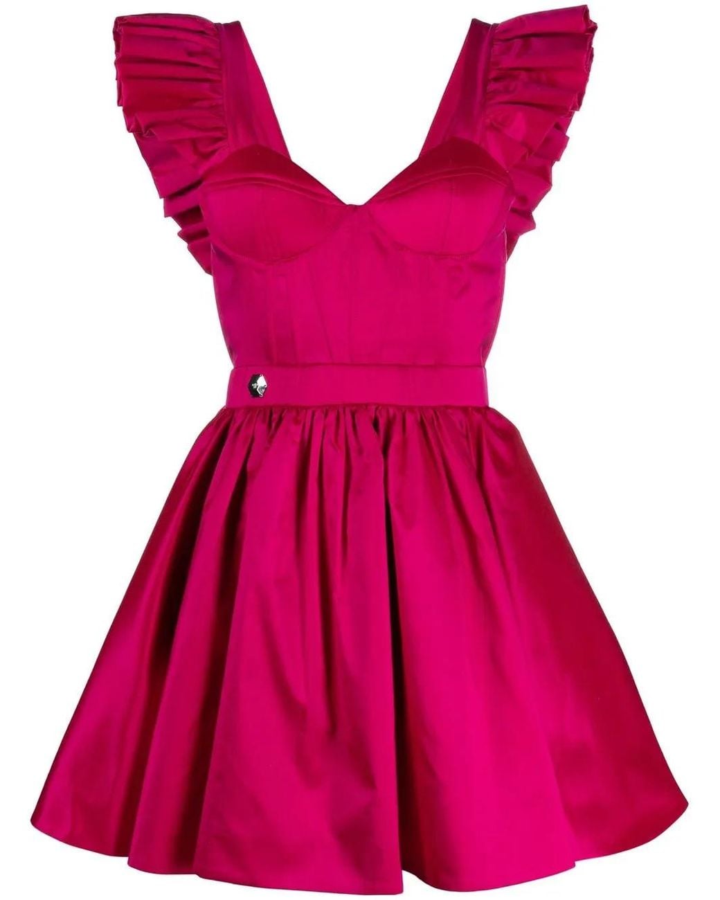 Philipp Plein Pink Ruffled-Sleeve Silk Mini Dress
