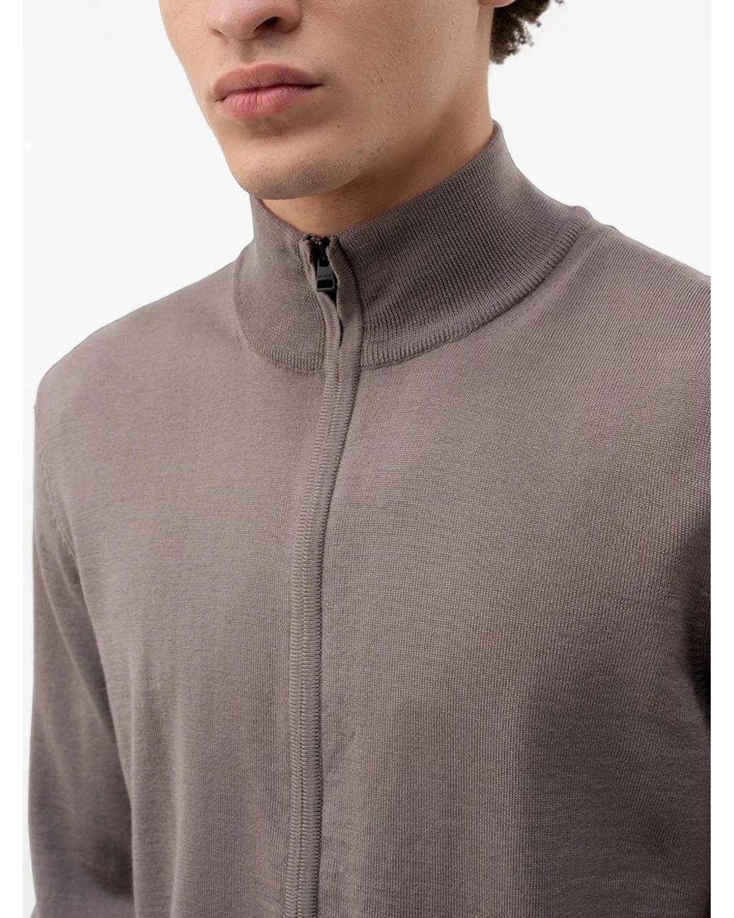 HUGO Brown Zip-Up Cardigan for men