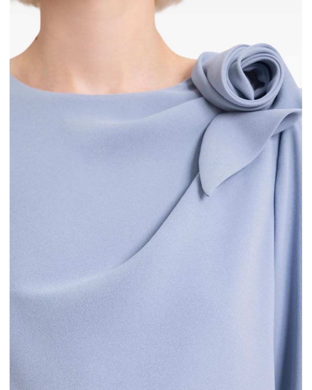 Gemy Maalouf Blue Floral-Detail Cape-Sleeve Dress