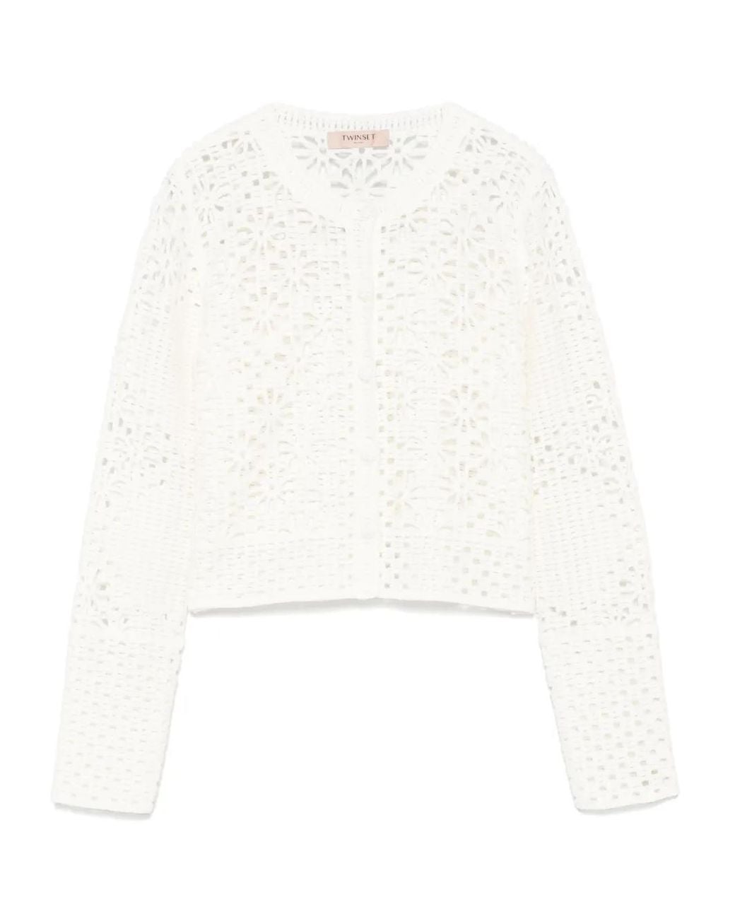 Twinset White Open-Knit Cardigan