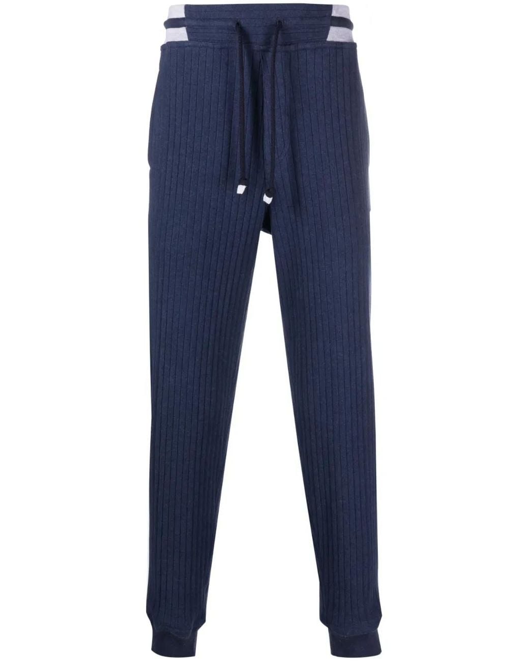 Brunello Cucinelli Blue Elasticated-Waist Cotton Track Trousers for men
