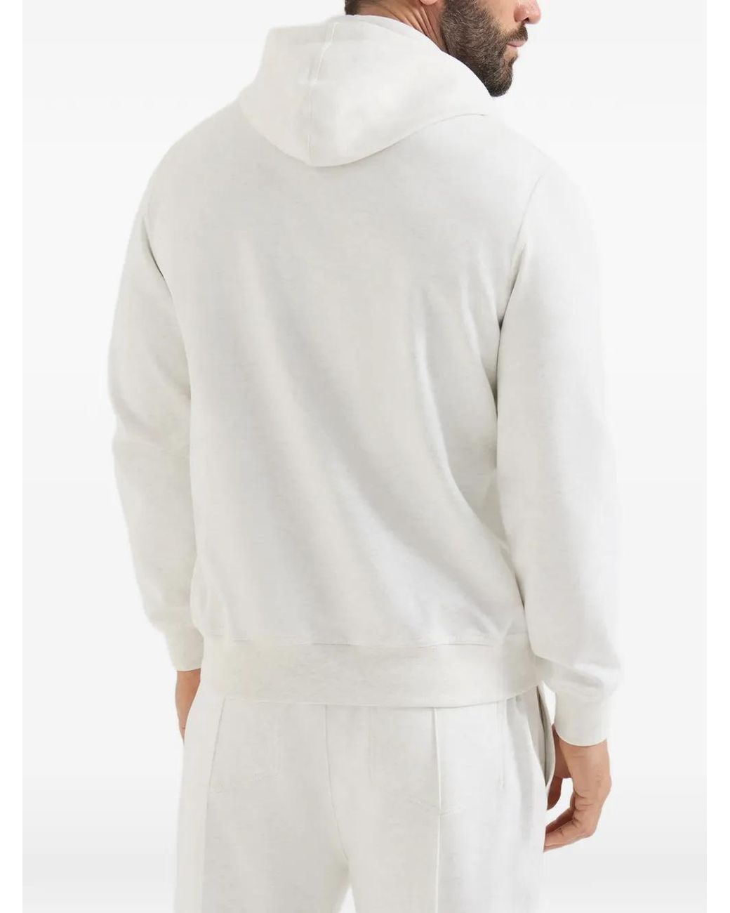 Brunello Cucinelli White Techno Cotton French Terry Double Cloth Hooded Sweatshirt With Zipper for men