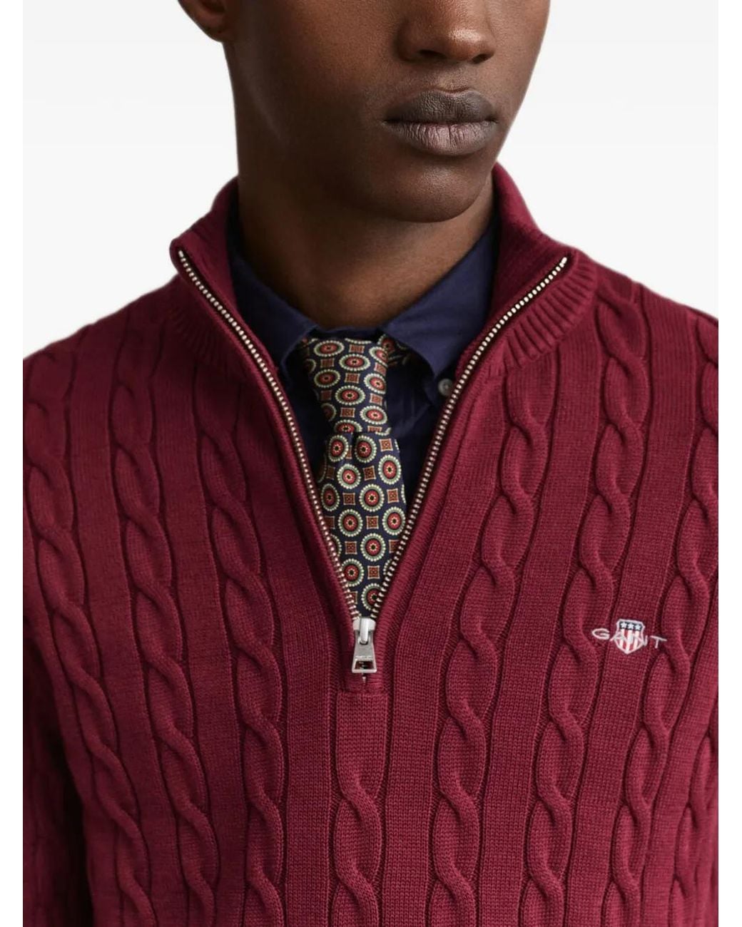 Gant Red Cable-Knit Half-Zip Sweater for men