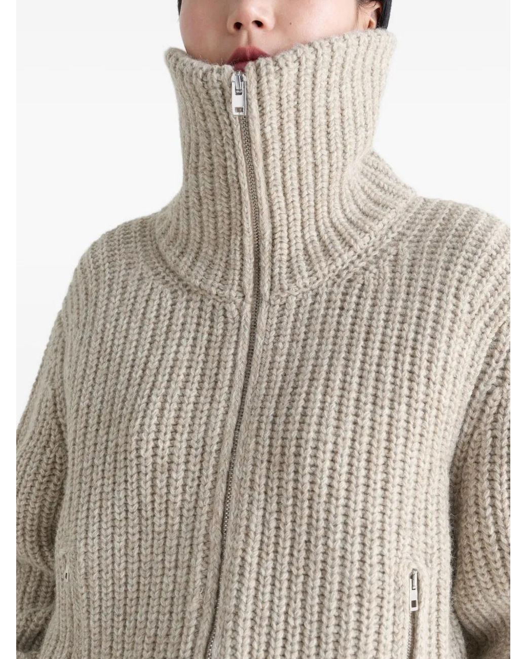 Lemaire Natural Ribbed-Knit Zip-Up Cardigan