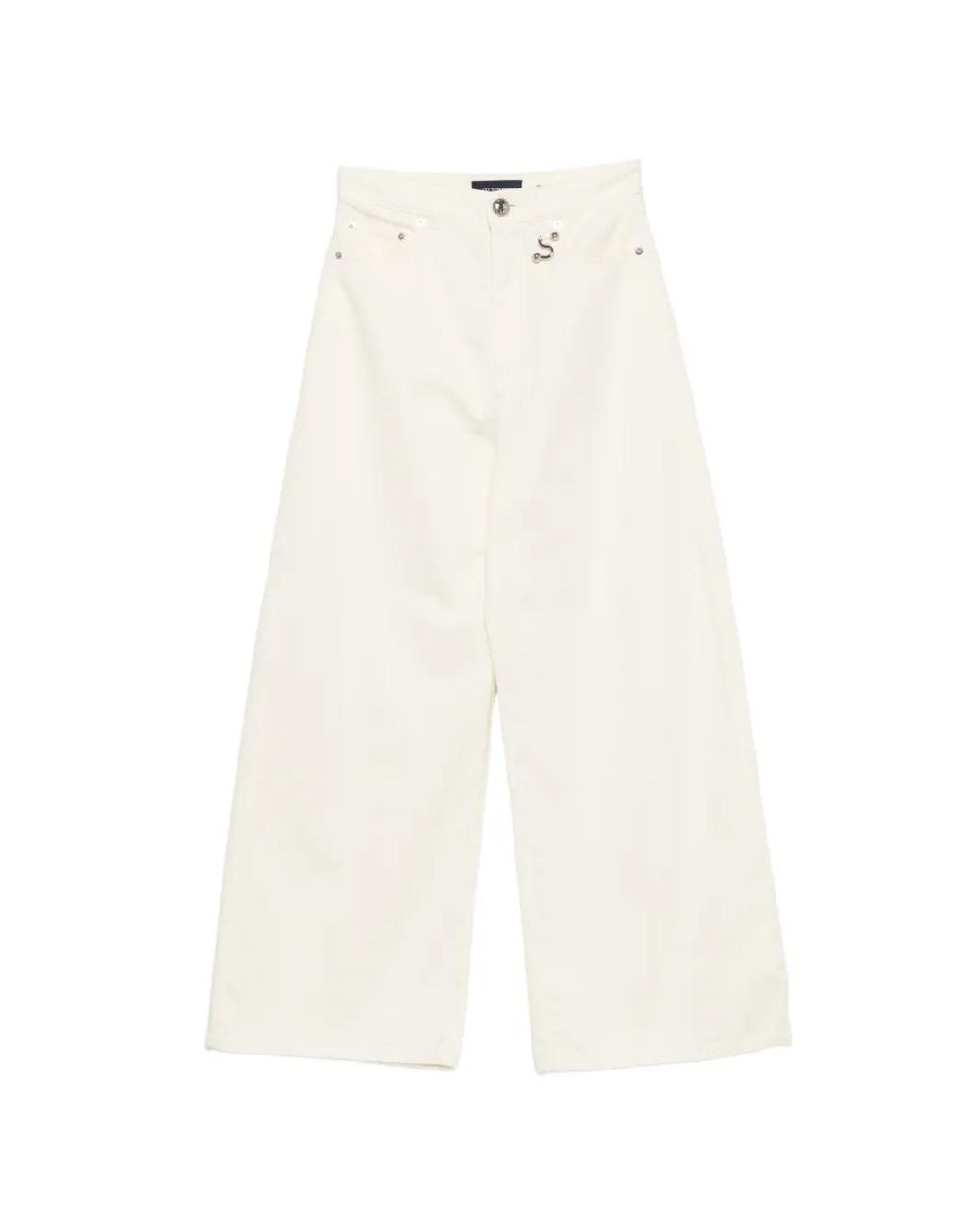 Sportmax White Jean Ample À Patch Logo