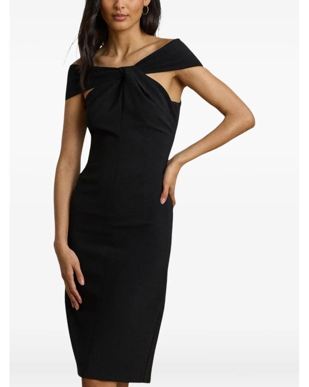 Ralph Lauren Black Off-Shoulder Twist-Detail Midi Dress