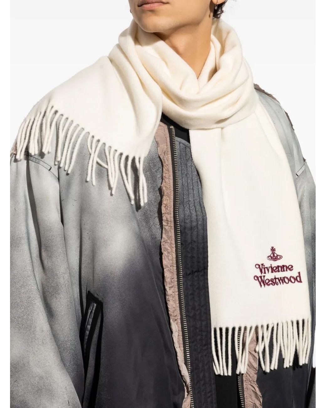 Sciarpa Con Frange E Logo di Vivienne Westwood in White