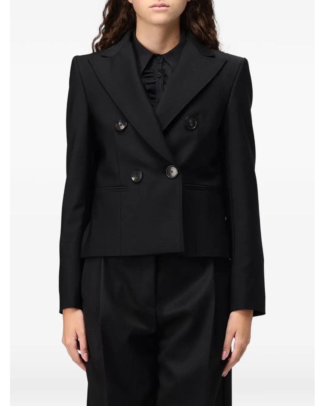 Tela Black Double-Breasted Wool Blazer