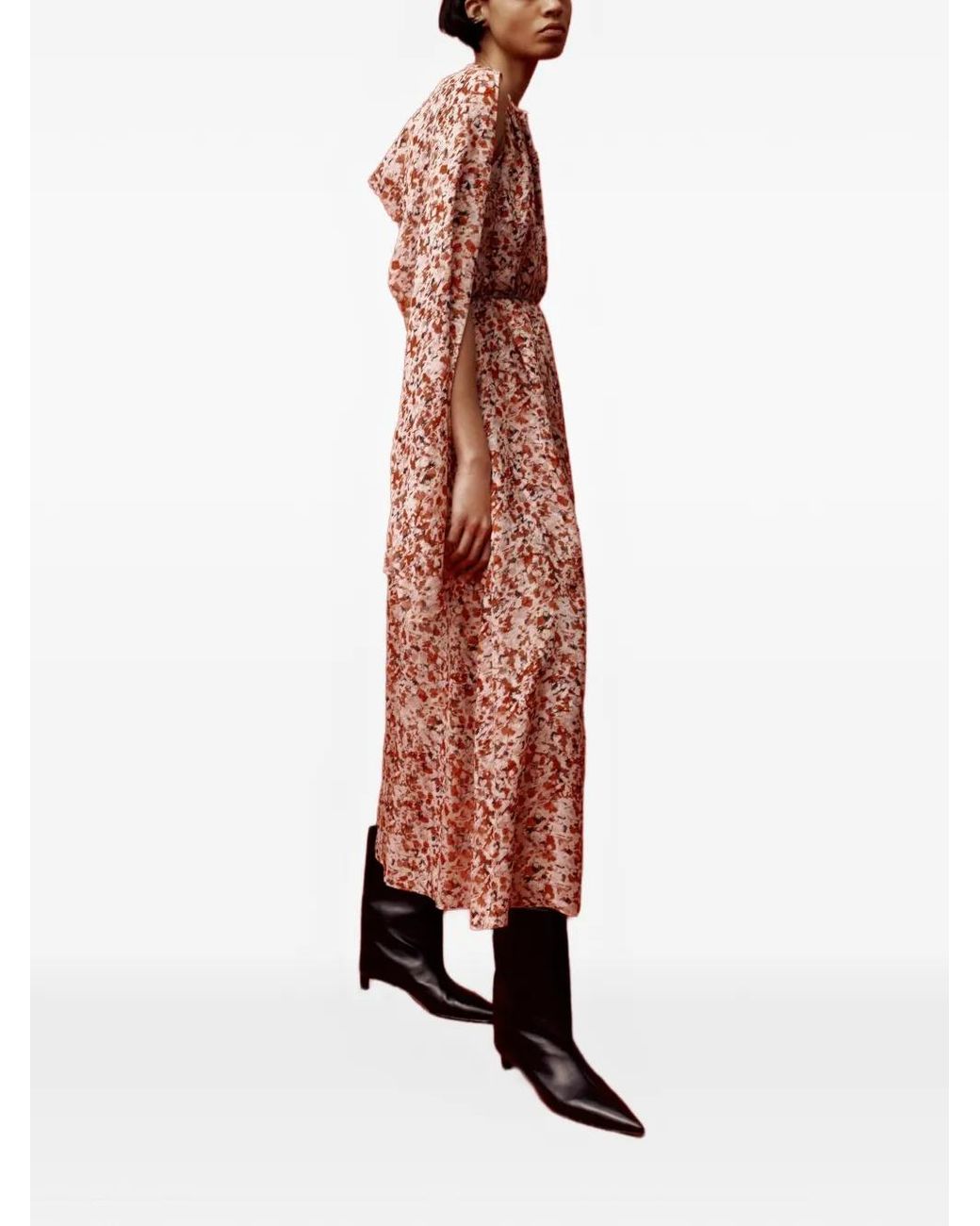 Another Tomorrow Pink Silk-Chiffon Scarf Midi Dress