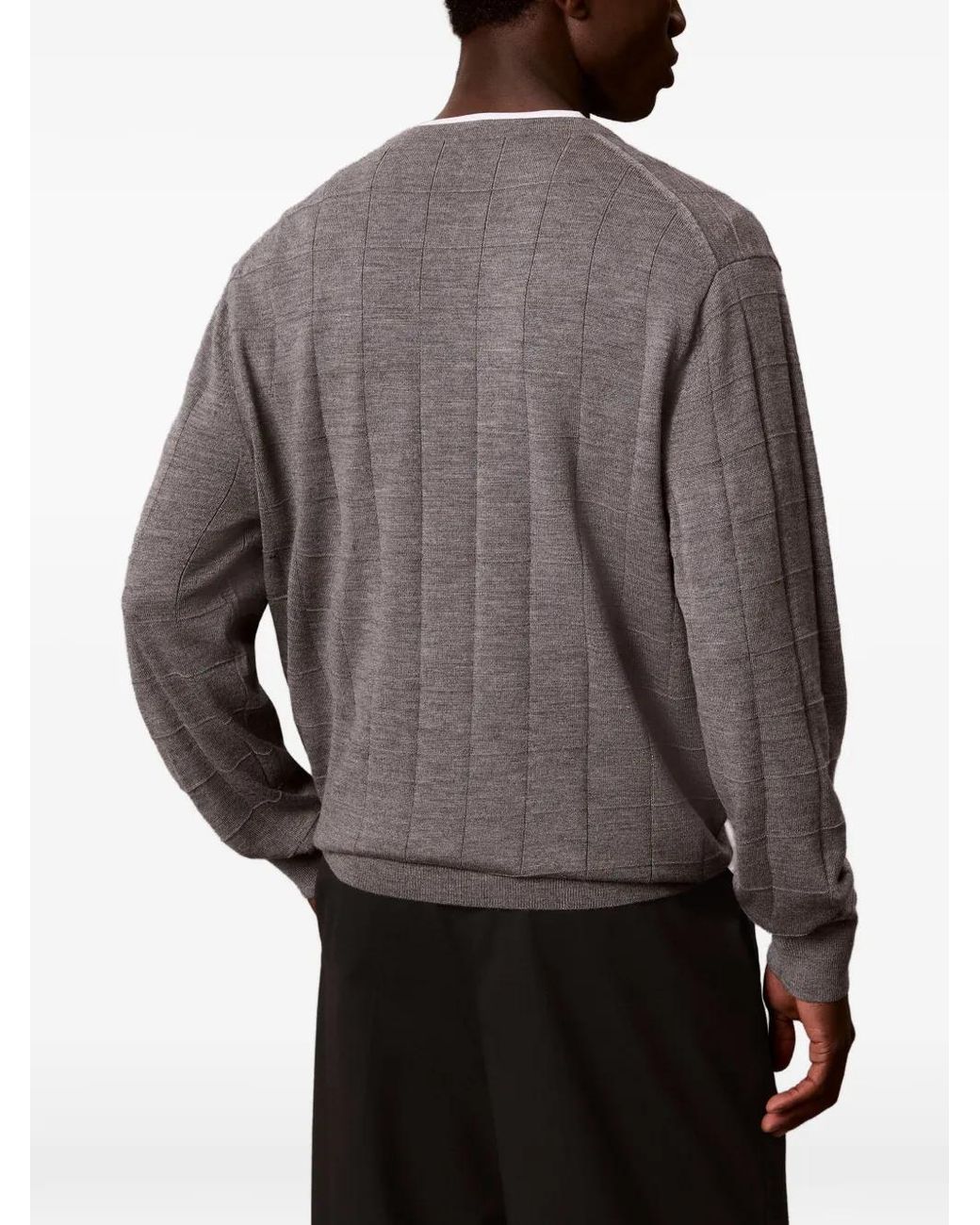 Calvin Klein Gray Grid-Patterned Logo-Embroidered Sweater for men