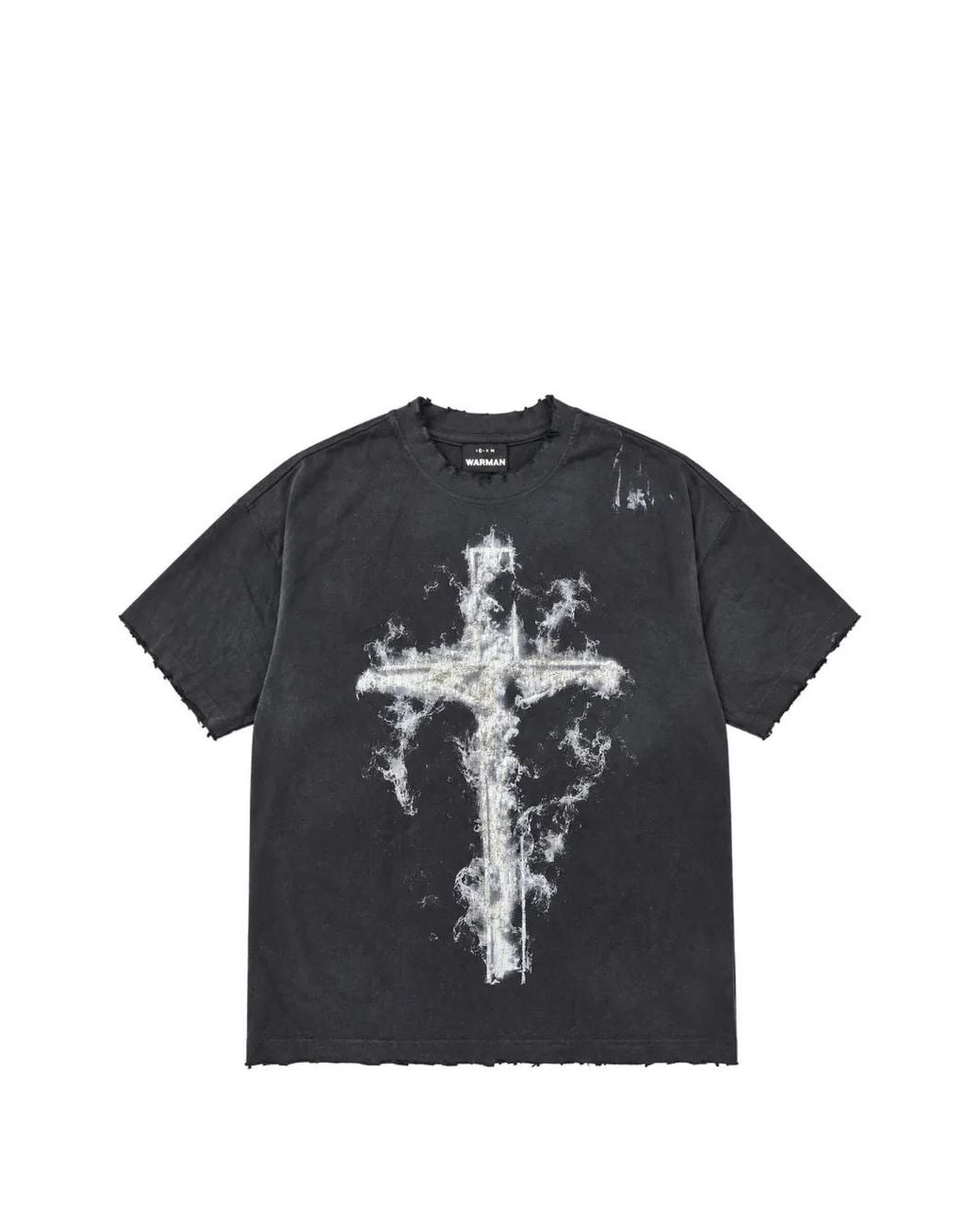 WARMAN Black Distressed Cross-Print T-Shirt for men