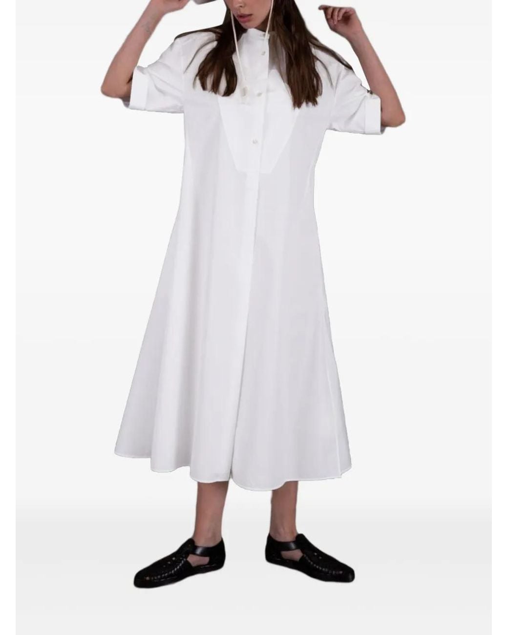 Jil Sander White Cotton Midi Shirt Dress