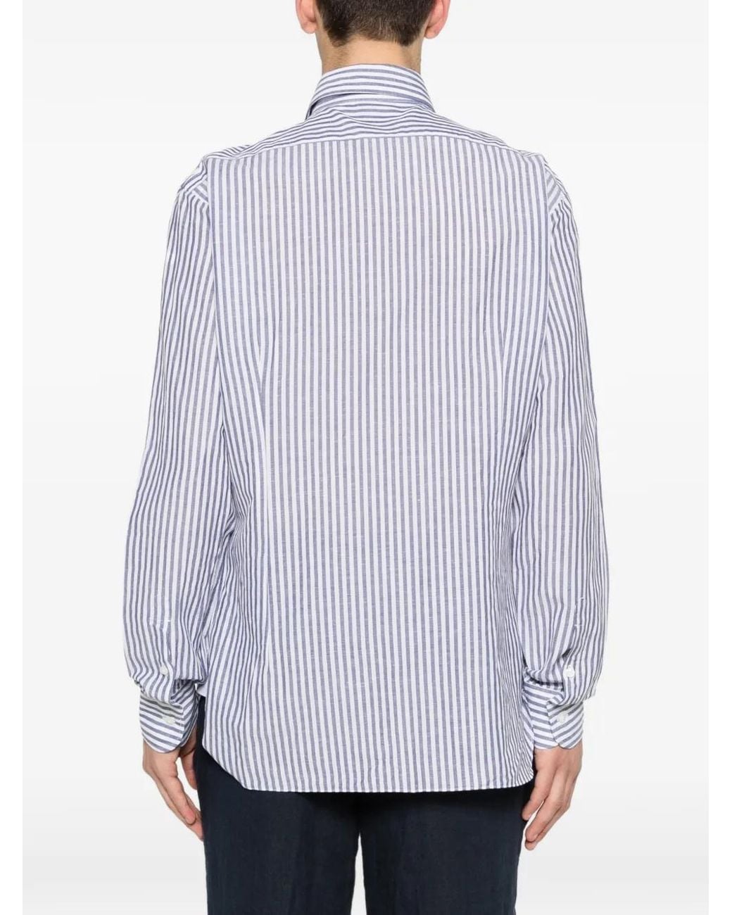 Barba Napoli White Striped Shirt for men