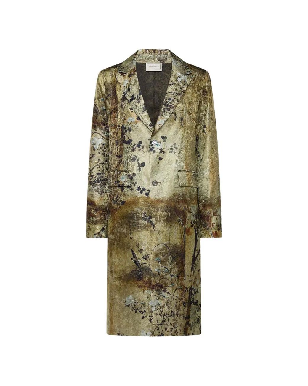Pierre Louis Mascia Green Manteau Jp682Dox À Fleurs Imprimées Et Col À Revers