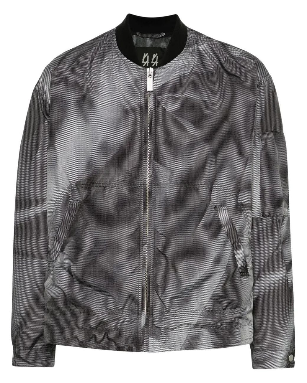 44 Label Group Gray Crinkle Graphic-Print Bomber Jacket