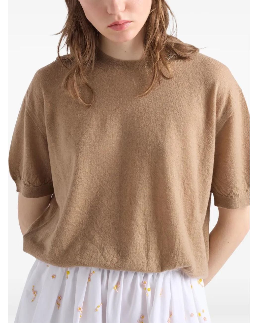 Prada Natural Short-Sleeved Cashmere Sweater