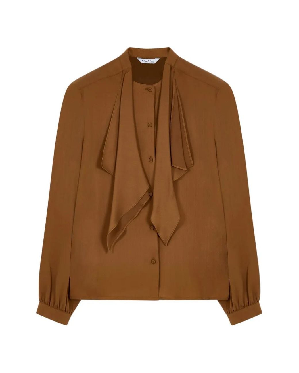 Max Mara Brown Tie-Neck Silk Blouse