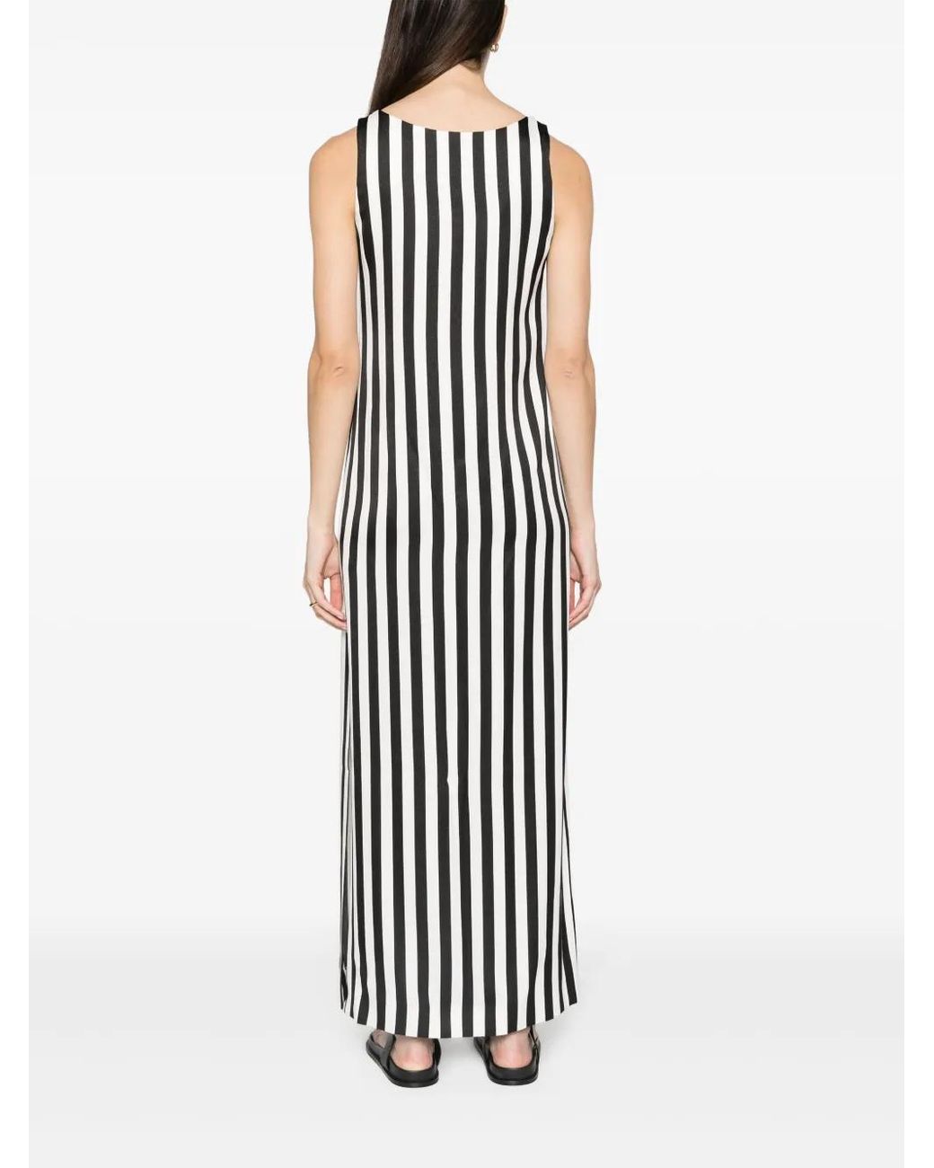 Moschino White Scoop-Neck Striped Long Dress