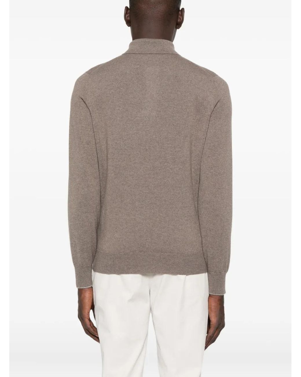 Brunello Cucinelli Brown Polo-Neck Cashmere Sweater for men