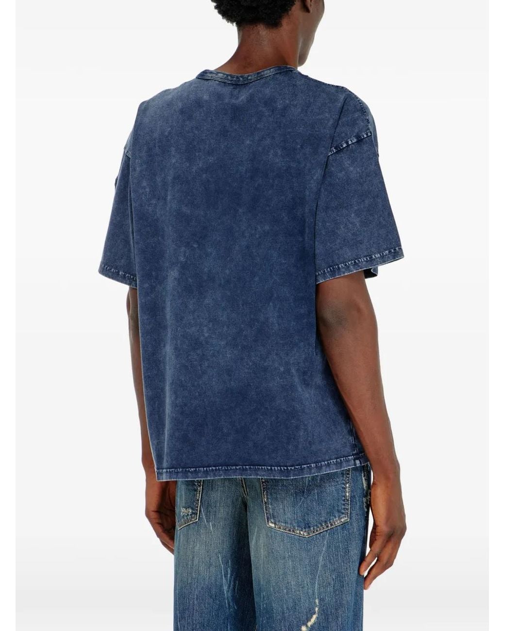 DIESEL Blue Relaxed Cotton T-Shirt With Oval-D Applique for men