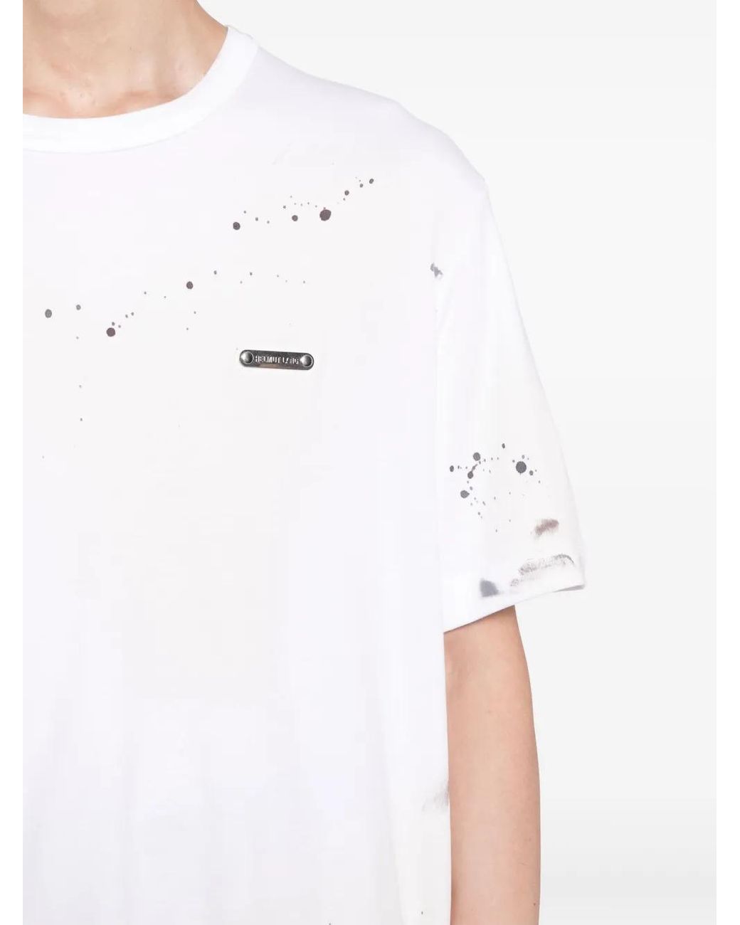 Helmut Lang White Paint-Splatter Cotton T-Shirt for men