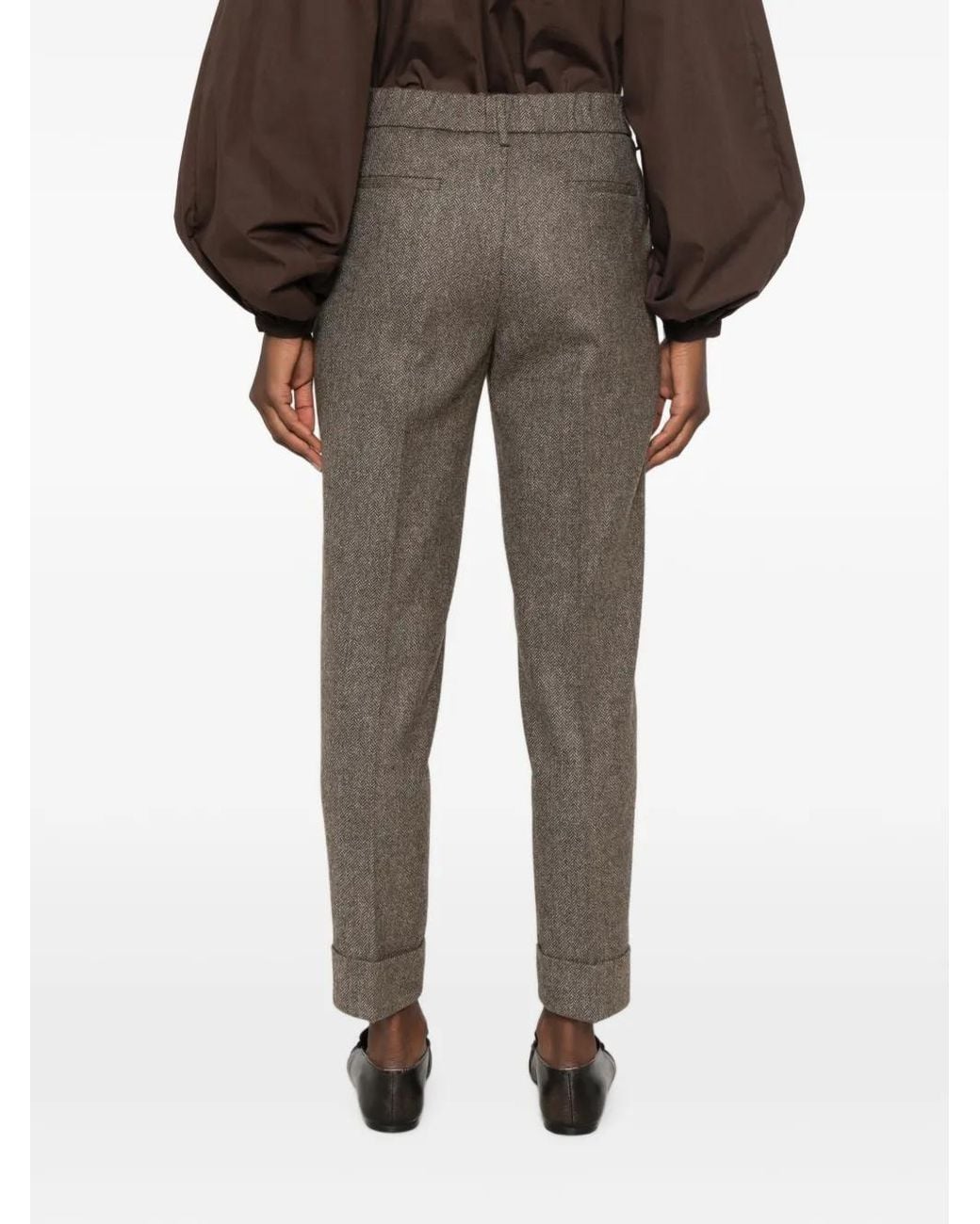 Berwich Gray Herringbone-Pattern Wool Trousers