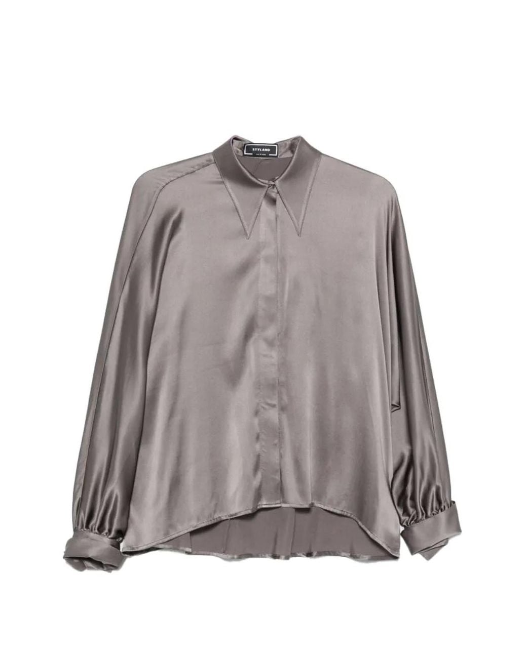 Styland Gray Kimono-Sleeve Satin Shirt