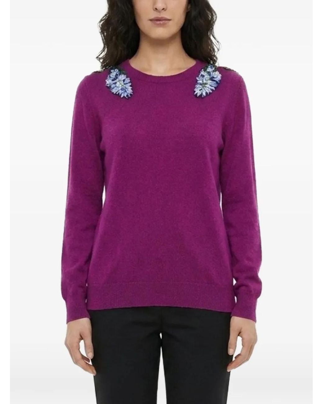 Dolce & Gabbana Purple Crystal-Embellished Crew-Neck Sweater