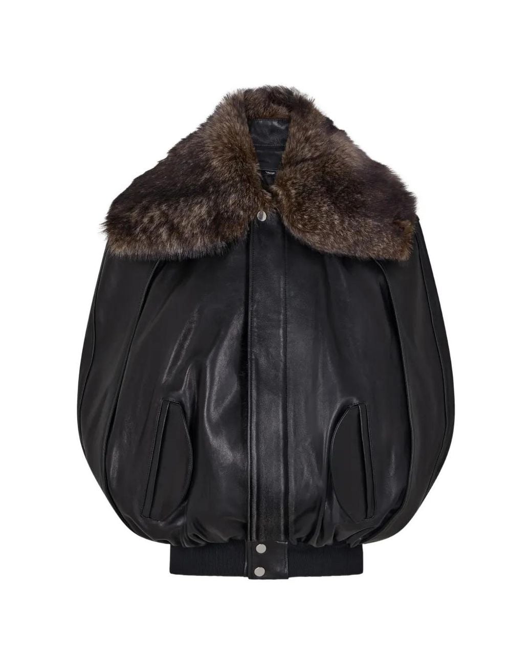Rabanne Black Veste En Cuir D'Agneau À Col En Shearling Détachable