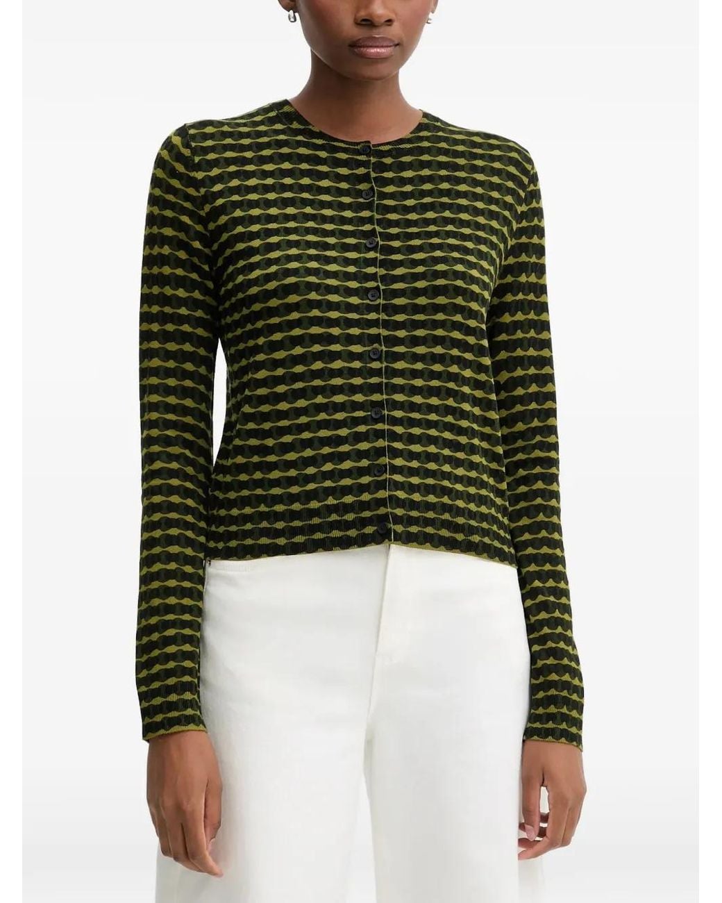 Benetton Green Geometric-Pattern Button-Front Cardigan