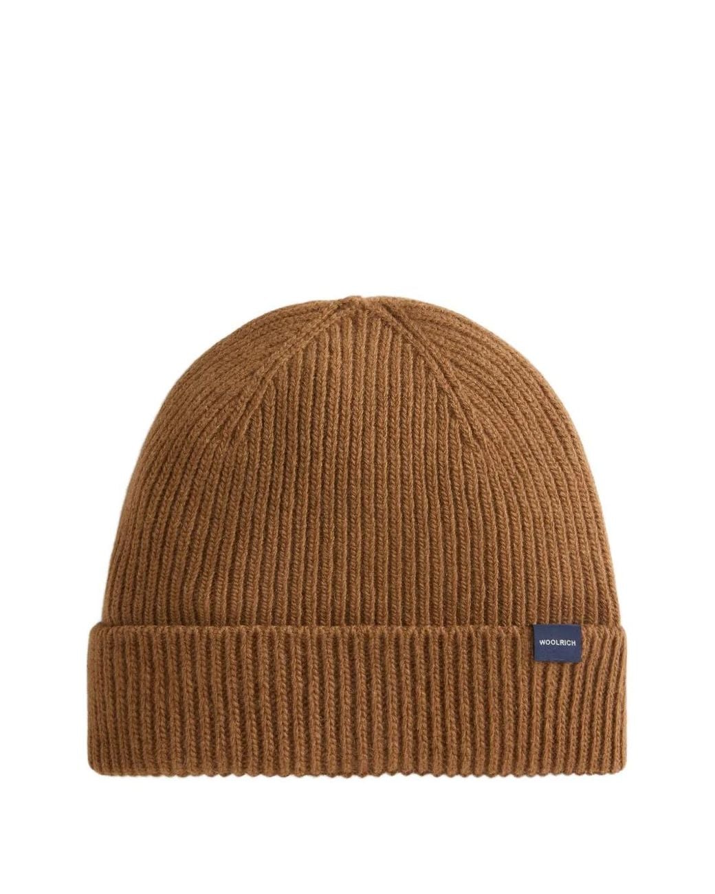 Woolrich Brown Ribbed-Knit Beanie Hat for men