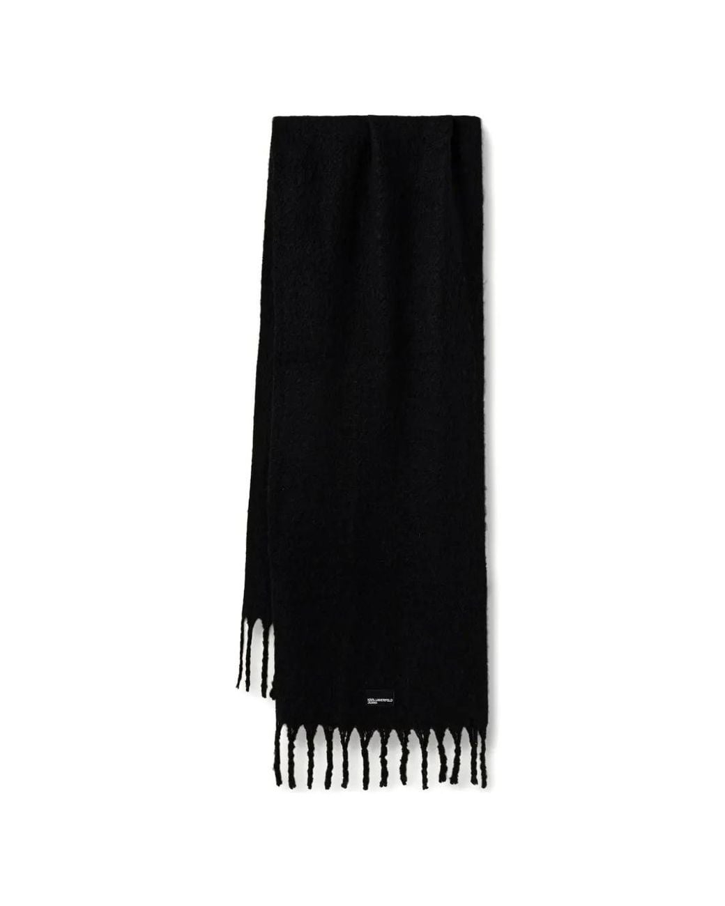 Karl Lagerfeld Black Logo-Patch Fringed Scarf